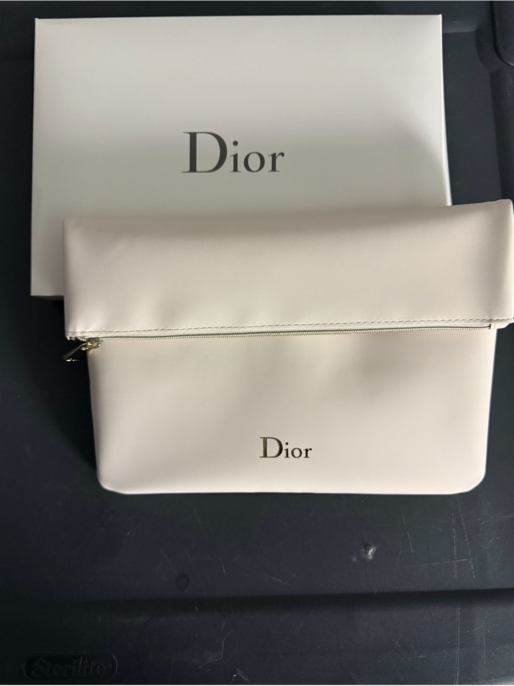 NEW Dior White Leather Pouch with Gold Interior
